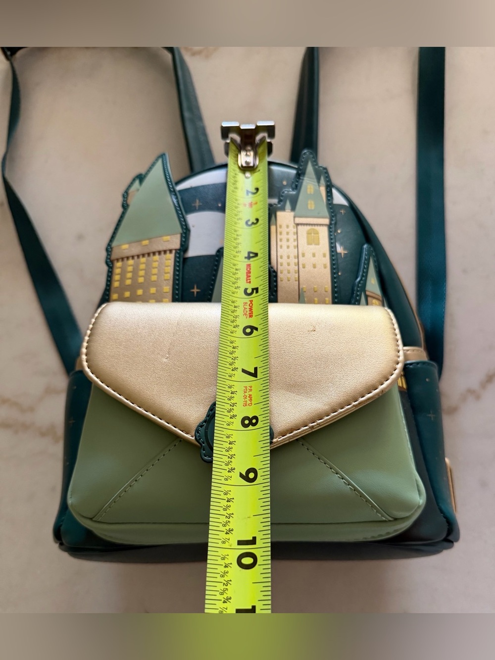Harry Potter - GOLDEN HOGWARTS CASTLE 10” Faux Leather Mini Backpack, LOUNGEFLY - Picture 7 of 10